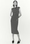 Cap-sleeved Dress - Black & White Striped