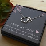 Silver Color Interlocking Hearts Necklace Mother Daughter Necklace With Blessing Card For Women Unique Birthday Gift Idea Mother