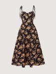 Floral Print Tie Shoulder Dress Vacation Style Sleeveless A-line Midi Cami Dress For Spring & Summer Women's Clothing