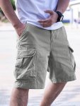 Men's Loose Solid Cargo Shorts With Multi Pockets Casual Shorts For Summer