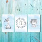 Boys: Set Of 3 - Born To Be Wild Grey Animals - 3X A2