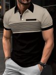 Men's Colorblock Stripes Print Golf T-Shirt For Summer Outdoor Trend Leisure Short Sleeve Tennis Tees For Males
