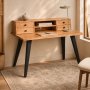 Acacia Wood Study Desk With Drawers And Black Steel Legs