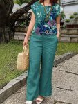 Elegant Two Piece Set Floral Print Crew Neck Tank Top & Elastic Waist Pocket Pants Outfits For Spring & Summer Women's Clothing