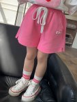 Label Patched Solid Color Thin Shorts For Girls Cool And Comfy Holiday Versatile Short Pants Summer Gift Kids' Clothing