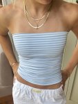 Striped Slim Tube Top Y2K Sleeveless Backless Tube Top For Summer Women's Clothing