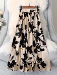 Floral Print Elastic Waist Skirt Vacation Style Pleated Midi Skirt For Spring & Summer Women's Clothing