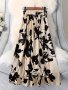 Floral Print Elastic Waist Skirt Vacation Style Pleated Midi Skirt For Spring & Summer Women's Clothing