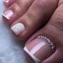 24PCS Blingy White French Tip Fake Toenails - Nude Pink Square With Silver Glitter & Rhinestone Design For Women & Girls