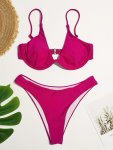 Fluid Print Underwire Push Up Buckle Back Bra Top High Cut Sky Blue Two Piece Bikini Sets Swimsuit Women's Swimwear