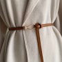 Trendy Solid Color Knotted Belt Classic PU Leather Skinny Thin Belt For Women Casual Coat Dress Belts