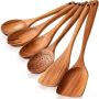 6 Piece Wooden Kitchen Utensil Set Natural Teak Spoons For Home Cooking