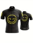 Men's Smile Face Sketchy Pattern Short Sleeve Biking Jersey Zip Up Quick-drying Road Cycling Sweat-absorbing Clothing With Refle