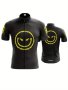 Men's Smile Face Sketchy Pattern Short Sleeve Biking Jersey Zip Up Quick-drying Road Cycling Sweat-absorbing Clothing With Reflective Stripe