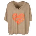 Tiger Print Heart Washed T-Shirt - Mocha Free