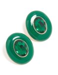 Goldair Gold Green Diamante Vintage Circle Border Stud Earrings