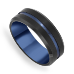 Tungsten Black & Blue Indent Men&apos S Ring