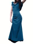 Backless Hooded Dress Vintage Ruched Short Sleeve Cosplay Dress Women's Clothing