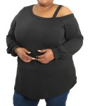 Ladies One Sided Off The Shoulder Top - 54 Black