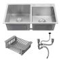 Double Bowl Kitchen Sink With Downpipe And Drain Basket