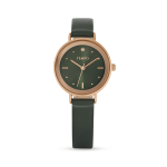 Ladies Rose Toned And Green Leather Watch