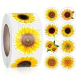 1 Roll Of 500PCS Sunflower Label Stickers 2.5CM Self-adhesive Summer Flowers Decorative Stickers For Baking birthday Party holid