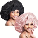 2-PACK Premium Silk Hair Bonnets With Adjustable Straps Unscented Comfort-fit Design For Curly Hair Multipurpose For Outdoor Tra