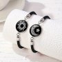 Sun & Moon Lovers' Time Gemstone Bracelets - 2PCS Set Couple Gift Fashionable White Crystal With Synthetic Fiber Rope