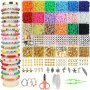 5100PCS Clay Bead Bracelet Making Kit Preppy Spacer Flat Beads For Jewelry Making Polymer Black Stone Beads With Charms And Bungee Cord For Girls