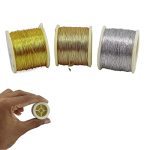 Aumni Crafts Zari Metallic Threads 0.1 Mm 3 Rolls Gold + Antique Gold + Silver Color For Aari Work Embroidery Sewing Garment Nee