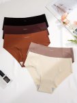5PCS Solid Seamless Briefs Sexy Comfy Breathable Stretchy Intimates Panties Women's Lingerie & Underwear