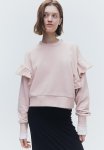 Oversized Frill-trimmed Sweatshirt - Light Dusty Pink