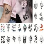 Waterproof Temporary Tattoo Sticker Geometric Black Tanuki Cat Snake Swallow Fox Lion Dolphin Scorpion Dragon Forest Moon Flower