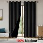 100% Blackout Window Curtain Panel With Coated Insulation Lining - Suitable For Living Room Bedroom Kitchen Bathroom Home Decor Room Decor - Material: Fabric