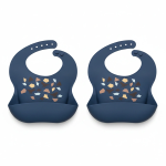 2-PIECE Baby Silicone Bib Set - Navy Blue