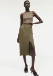 Crinkled Wrap Skirt - Dark Khaki Green