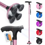 Bigalex Folding Walking Cane With LED Light Pivoting Quad Base Adjustable Walking Stick With Carrying Bag For Man woman Alloy Ba