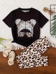 Sassy Portrait Pattern Girl's Outfit Short Sleeve Top & Pants Set Casual Style 2PCS Summer Clothes
