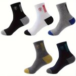 5 Pairs Of Men's Trendy Breathable Crew Socks Comfy Casual Soft Thermal Socks Winter & Autumn