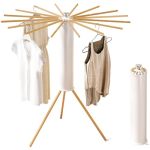 Foldable Tripod Clothes Drying Rack Beechwood & Portable Laundry Stand Space-saving Collapsible Hanger With 16 Arms For Indoor &