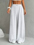 Elegant Style Women's Polyester Stirrup Wide-leg Pants Solid Color Knit Fabric Casual Patch Detail Fall winter Collection