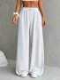 Elegant Style Women's Polyester Stirrup Wide-Leg Pants Solid Color Knit Fabric Casual Patch Detail Fall/Winter Collection