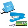 Metal Stapler & Punch Combo + Box Of Staples - Blue