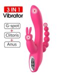 3 In 1 Rabbit Anal G Spot Dildo Vibrator For Women Adult Toys Rechargeable Vibrators Clit Stimulator Pink