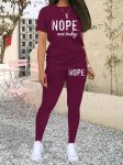 Nope Not Today Print Summer & Spring Casual Two-piece Set Crew Neck Short Sleeve Top & Slim Pants Outfits Women's Clothing