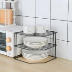 3 Tier Corner Kitchen Storage Rack Black Metal - 22.5X19.7X22.5CM Carbon Steel Organizer Kitchen Rack