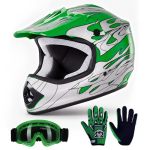 Tct-motorparts Green Flame Dot Kids Youth Motocross Helmets Atv Off-road Dirt Bike Motorcycle Full Face Helmet+gloves+goggles Me