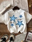 Star Print Crew Neck T-Shirt Casual Short Sleeve Top For Spring & Summer Women's Clothing