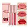 Matte Lip Gloss Set 3 Pcs Long-Lasting & Non-Stick Cup Lip Gloss Moisturizing Velvet Finish Lip Makeup Gift Set Assorted Shades Festival Gifts For Women