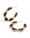 Goldair Gold Textured Black Enamel Hoop Earrings